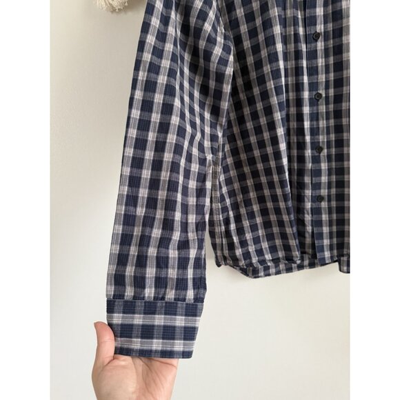 Billy Reid Navy Plaid Johns Button Down Long Sleeve Top Preppy Classic Mens L - Picture 6 of 11